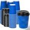 60 Pack 12 oz Disposable Cups with Lids, Summer Party Tableware, Double Wall Insulated Ripple Paper Cups, Leak-Proof To-Go Cups for Hot Beverages